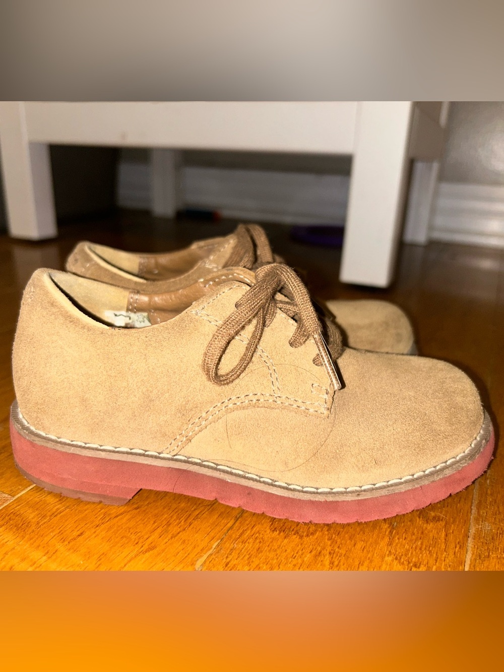 Sperry Kids Suede Lace-Up Dress Shoes in Tan with Red Sole